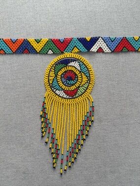 South African (Zulu) Handmade Traditional Beaded Choker-style Fringe Necklace